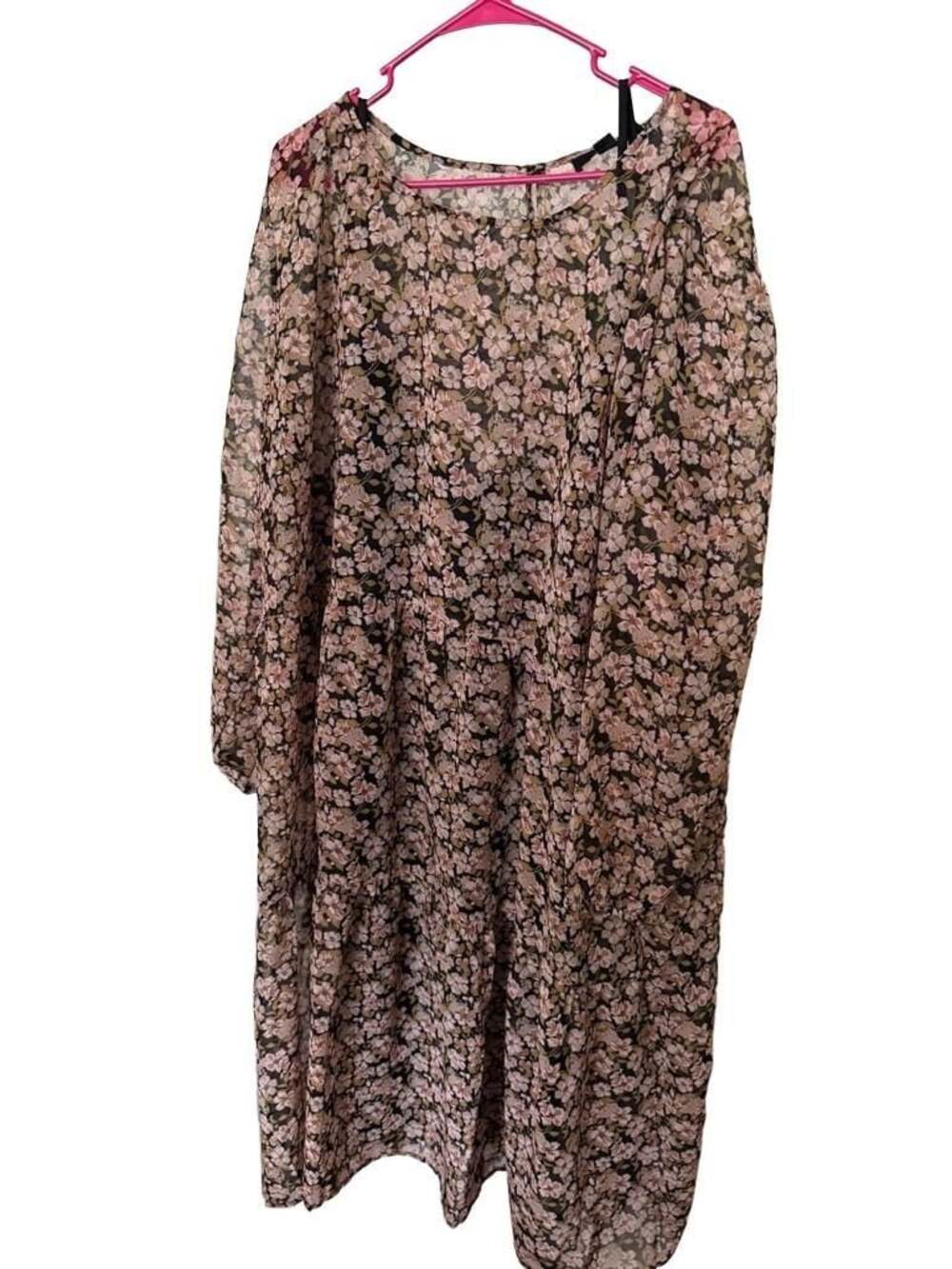 Ellos Plus Size Sheer Floral Print Tiered Maxi Dress with Camisole Slip